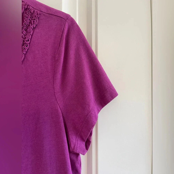 St. John’s Bay Magenta Women’s Size Petite Large Ruffled Neck Pleated Blouse - Picture 7 of 7